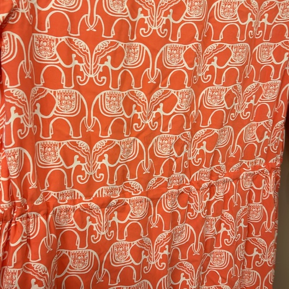 Crown & Ivy Long Sleeve Roll Tab Coral Orange White Novelty Print Size 6 Dress - Picture 3 of 10